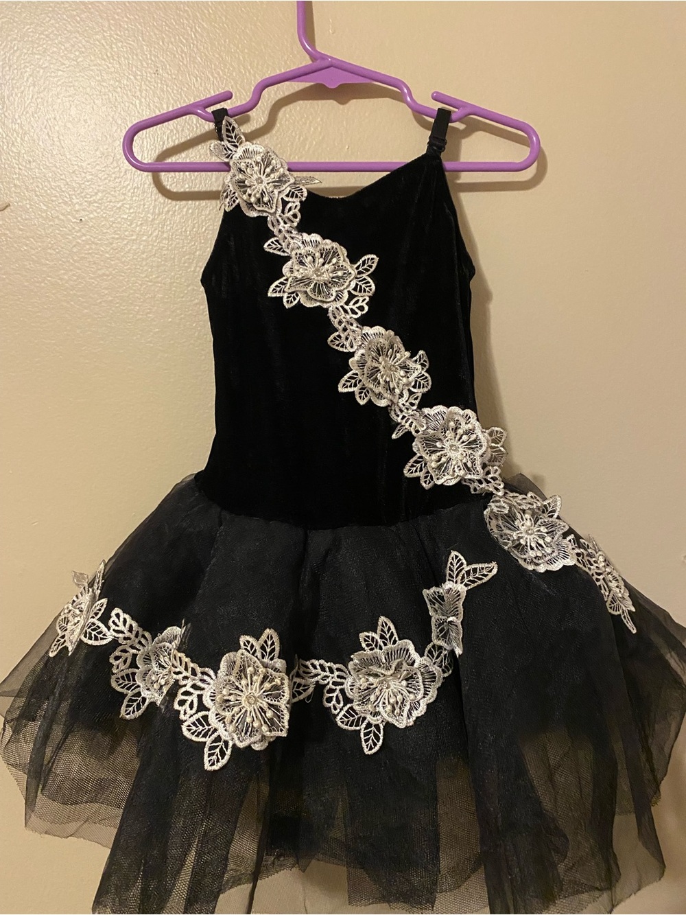 Revolution Black Tulle Ballet Dress with White Floral Lace